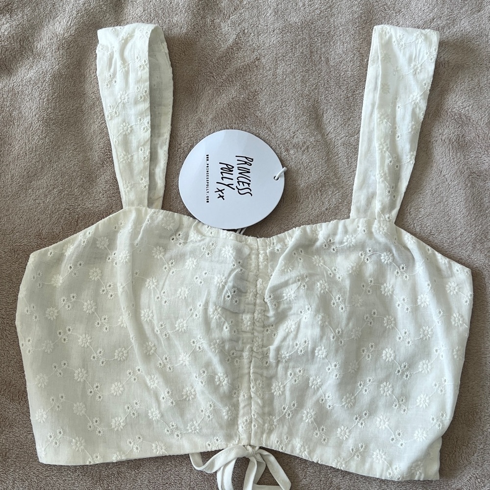 Princess Polly white lace crop top. Size US 2